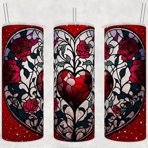 Heart in Heart looks like Stained Glass 20oz Straight Tumbler W/ Straw Included